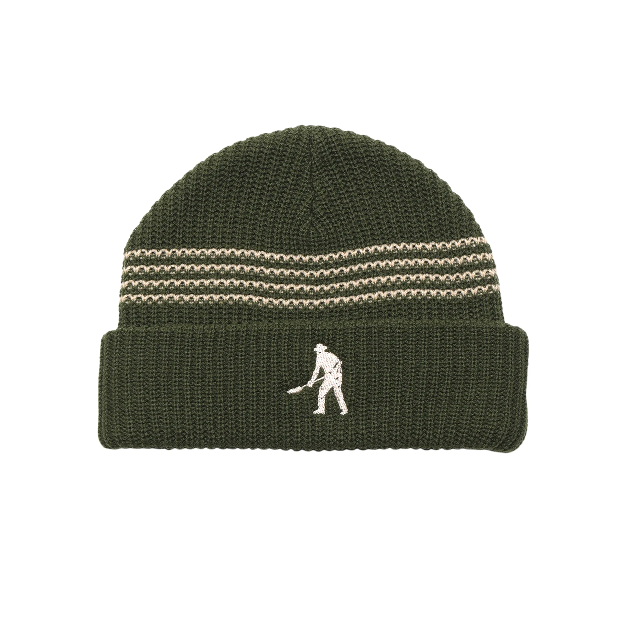 PASS~PORT - "DIGGER" STRIPED KNITED BEANIE OLIVE/CREAM