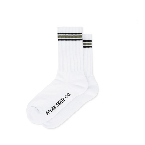 POLAR SKATE CO. - RIB SOCKS | STRIPE - WHITE / BLACK / SAGE