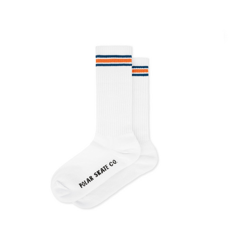 POLAR SKATE CO. - RIB SOCKS | LONG | STRIPE - WHITE / BLUE / ORANGE